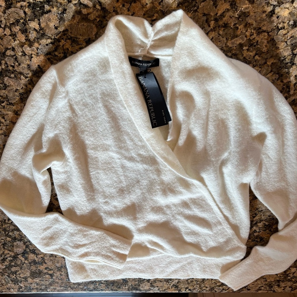 Banana Republic Wool Blend Aire Yarn Faux Wrap Sweater NWT